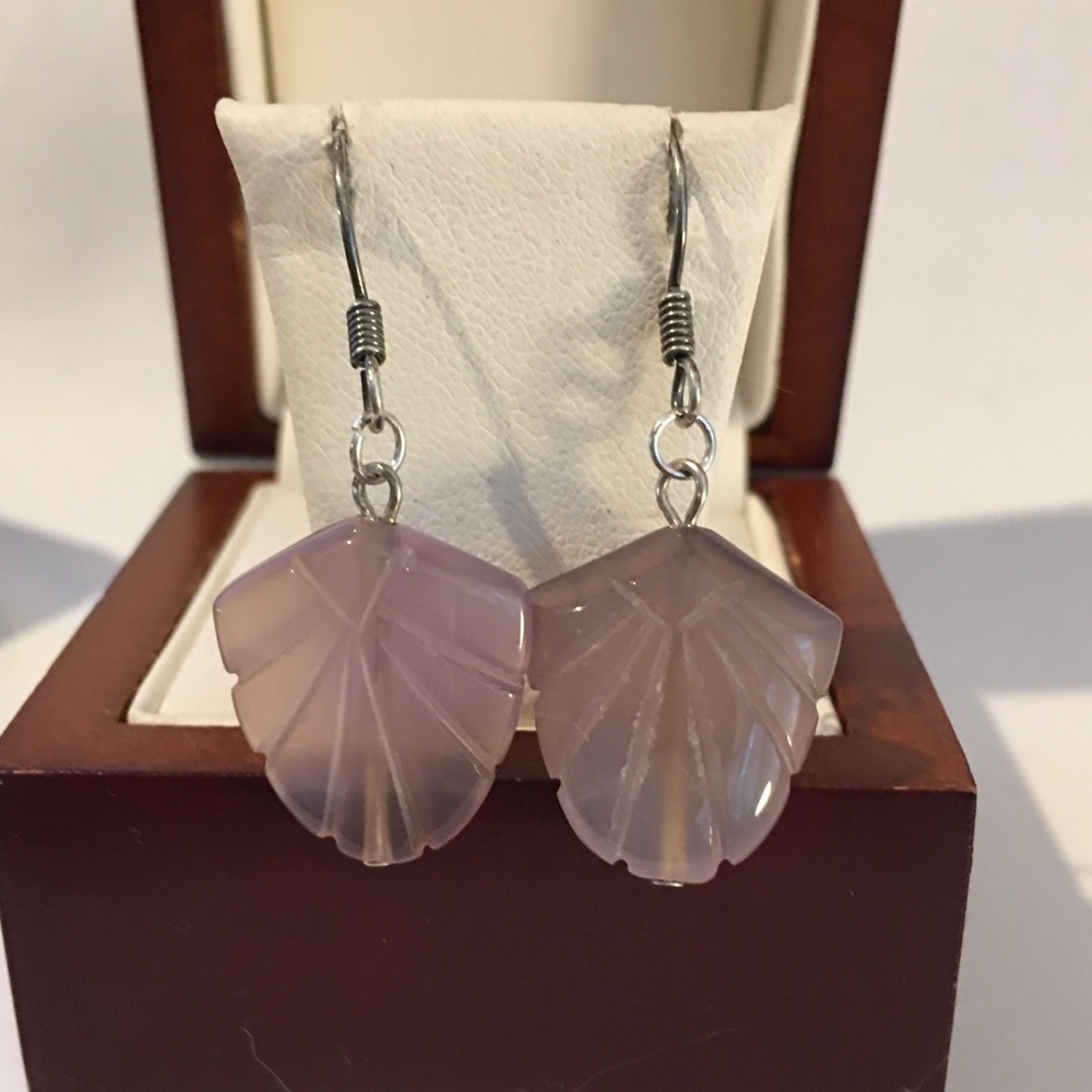 Carved chalcedony drop sterling silver earrings
